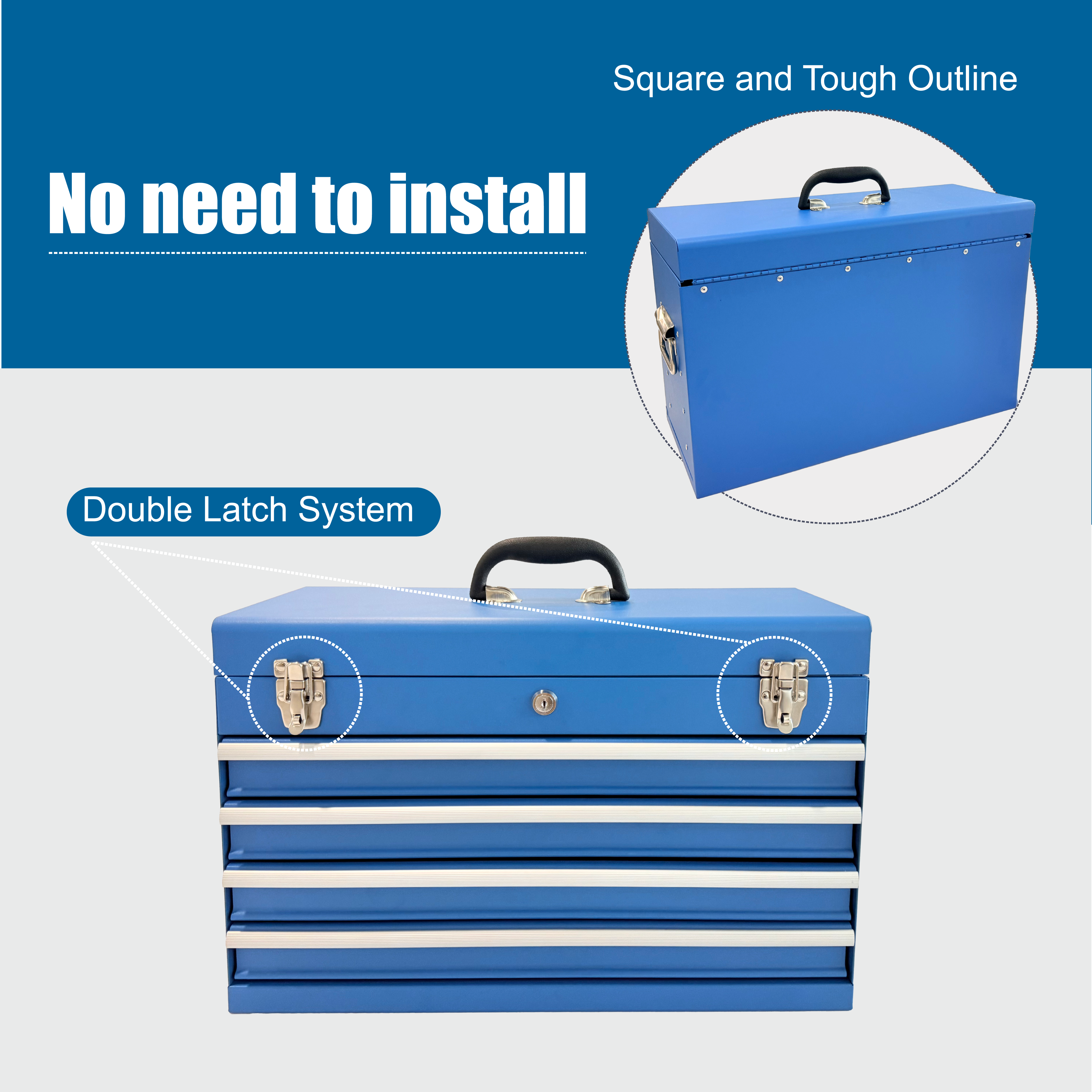 Heavy Duty Metal Tool Box – 21" Portable 4‑Drawer Tool Chest with EVA Liners, Ball Bearing Slides & Locking System