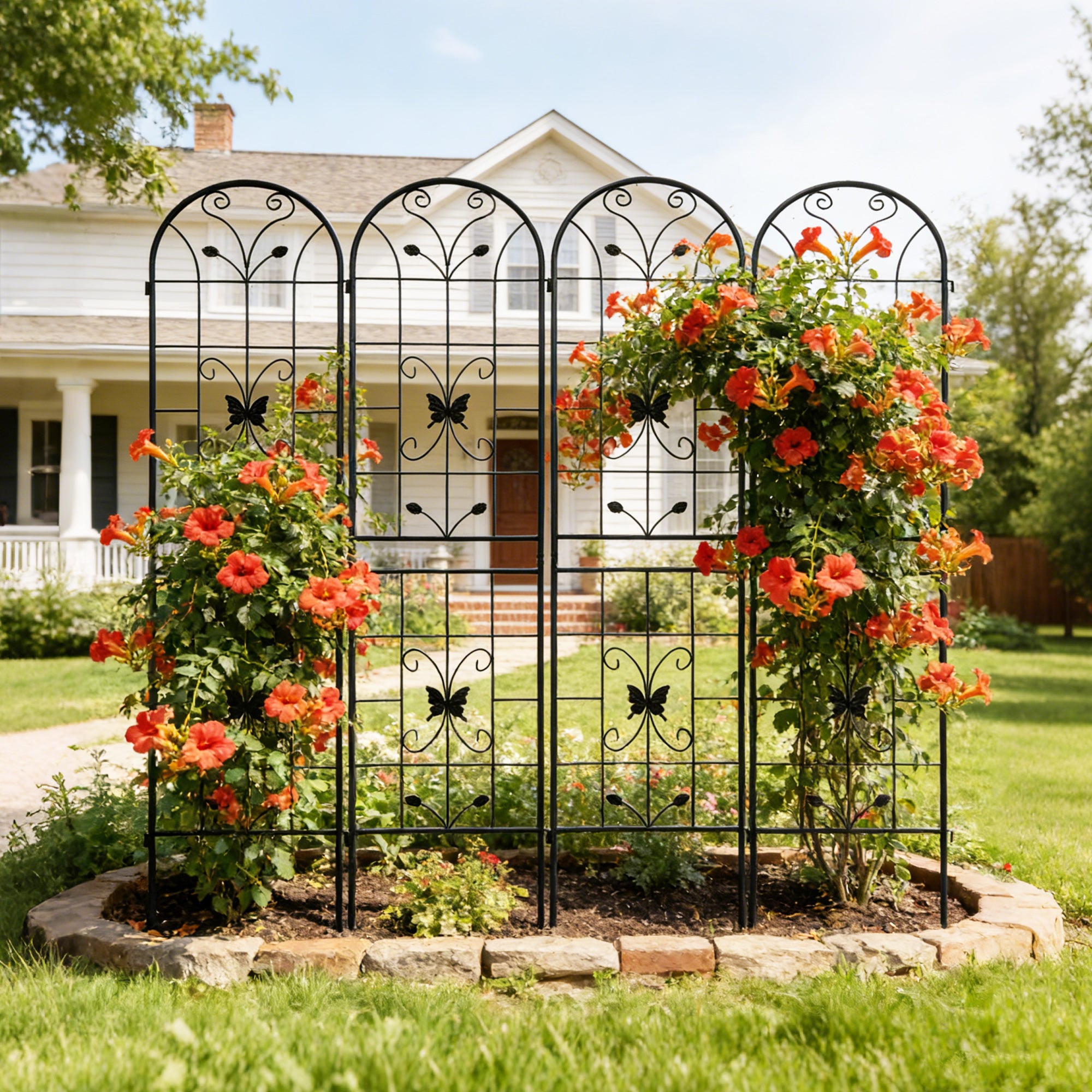 Metal Garden Trellis for Climbing Plants – Rustproof Powder Coated, Cream White & Black (2 or 4-Pack)
