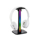 RGB Headphone Stand with LED Ambient Light, Desktop Gaming Headset Holder with Atmosphere Lighting, Plug-in or Rechargeable, Black