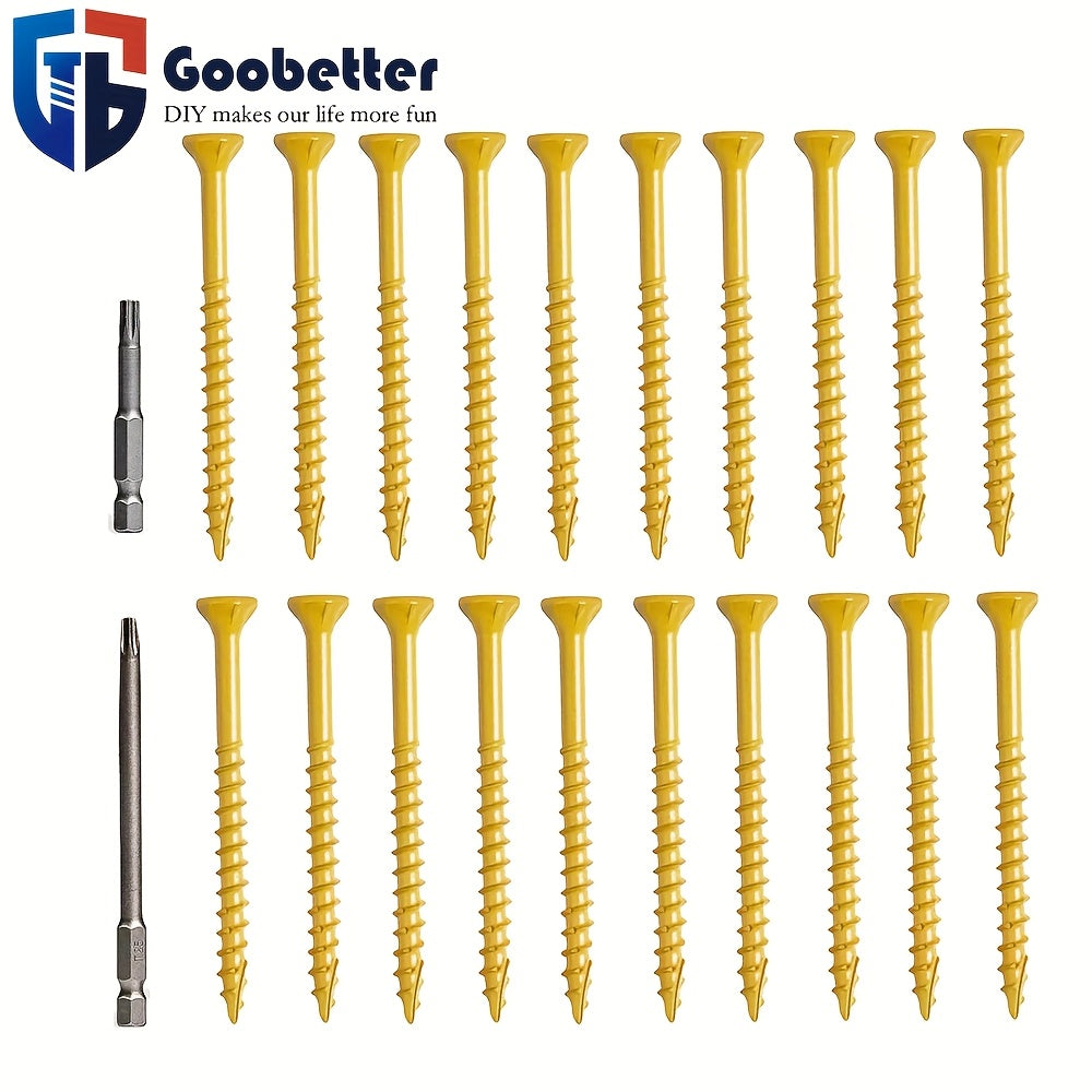 300Pcs Yellow Deck Screws 4 Inch – #10 x 4" Galvanized Wood Screws, Torx/Star Drive, Self Tapping, Includes 2 T25 Bits