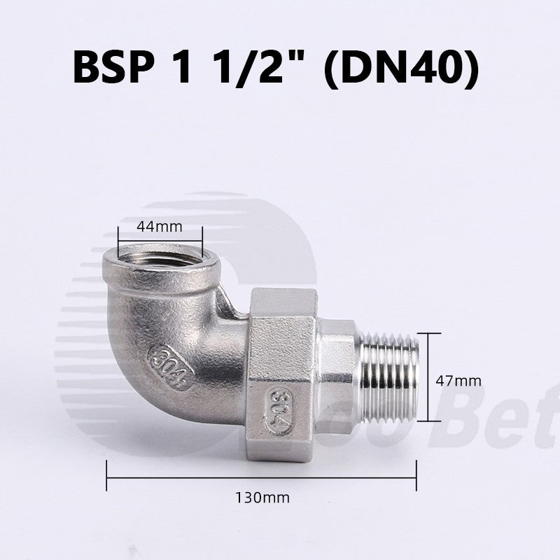 304 Stainless Steel 90° Union Elbow BSP 1/4"–2" Male Female Pipe Fitting Adapter