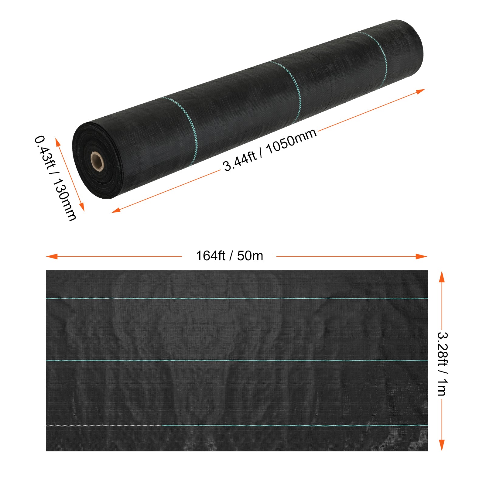 3.28ft x 164ft Heavy‑Duty Woven Weed Barrier Landscape Fabric — 2.95oz PP Ground Cover Black
