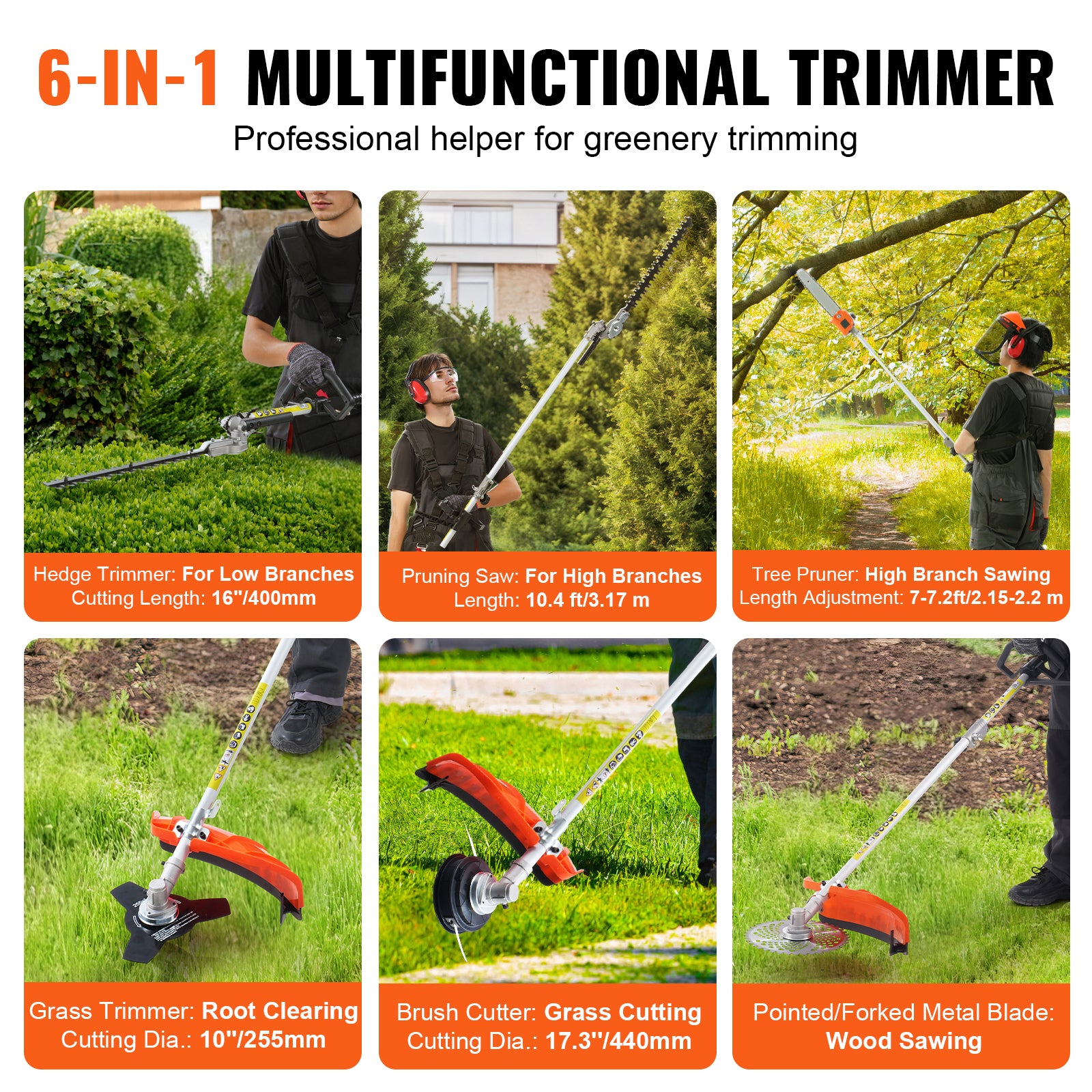 26CC 6-in-1 Gas Multi-Tool | Hedge Trimmer + Pole Saw + Brush Cutter + String Trimmer + Edger – Lightweight Aluminum