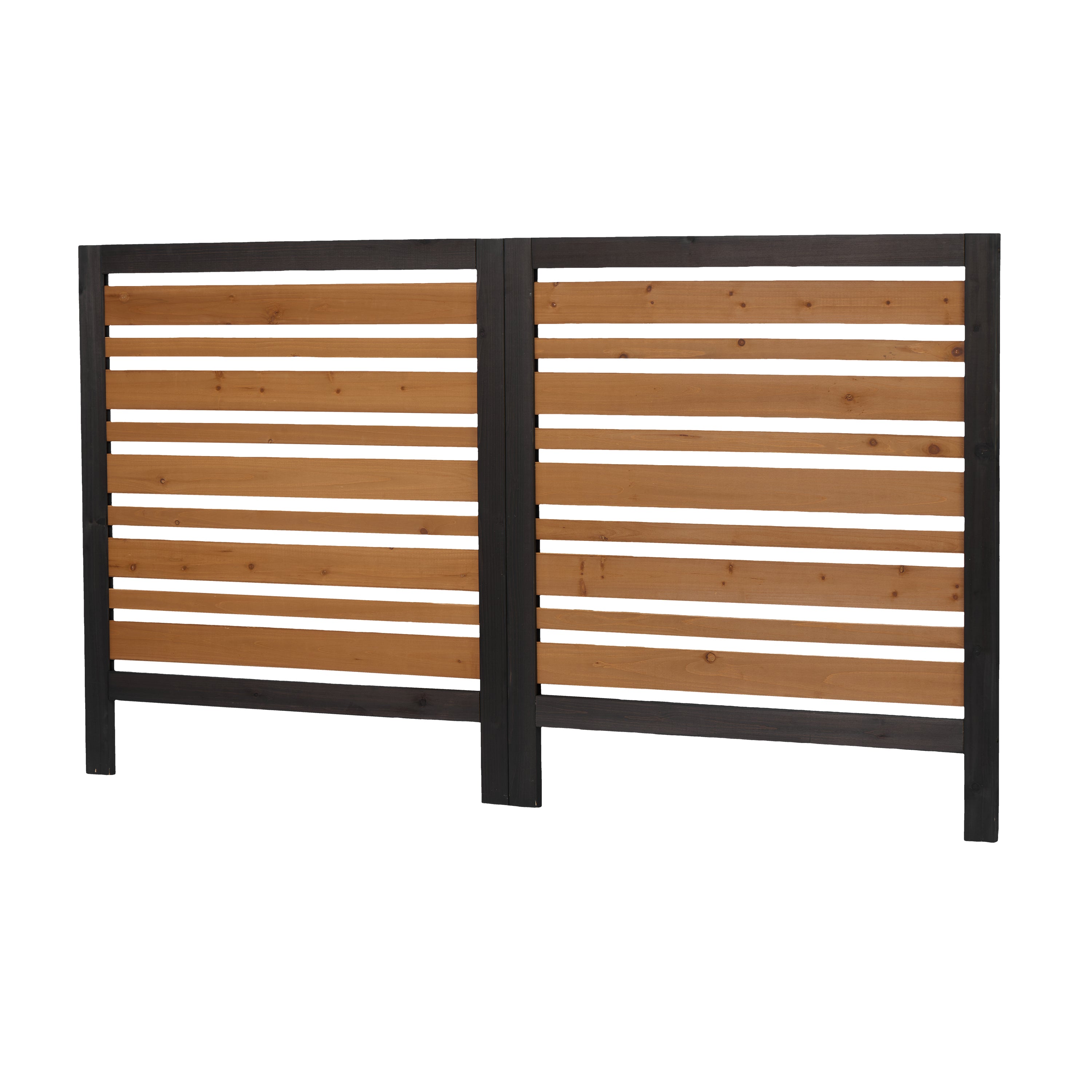 2‑Panel Solid Wood Outdoor Privacy Screen — 38" W x 42" H, Black & Gold, AC Fence & Trash Can Enclosure