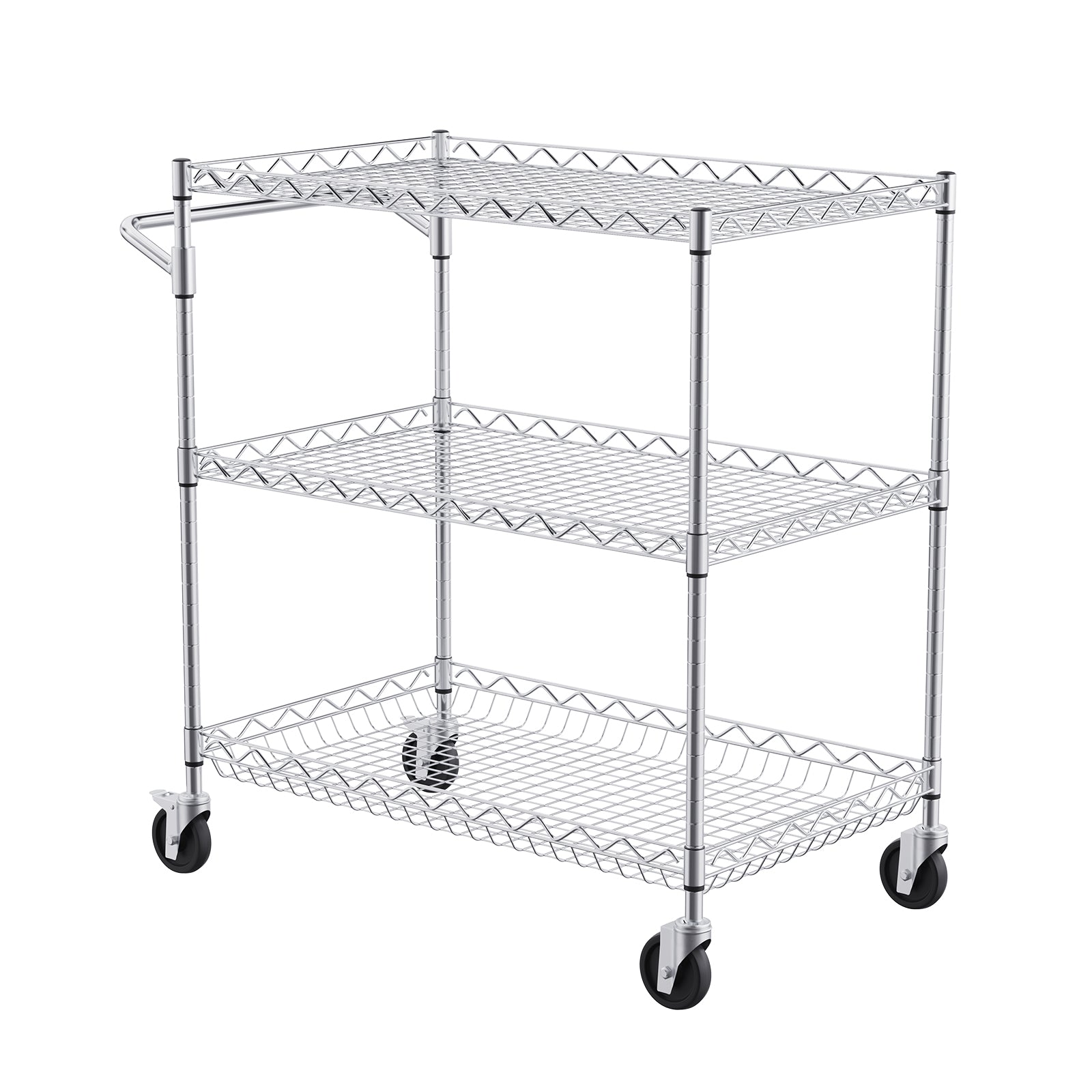 3-Tier Utility Cart Rolling Cart on Wheels 30"x18"x32.4" 661 LBS 6 Hooks