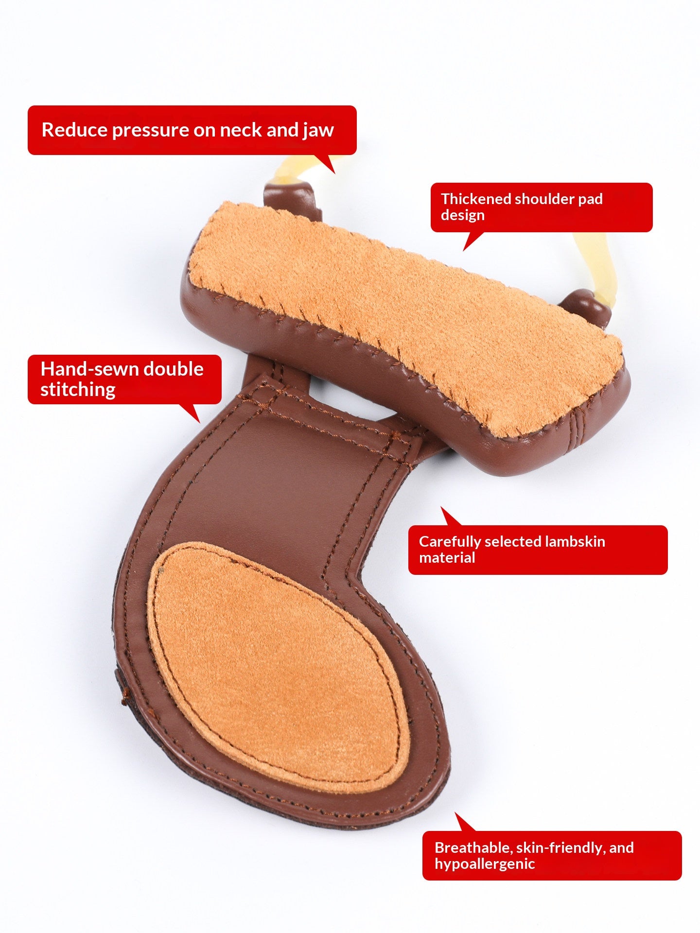 Deinmei Sheepskin Violin Shoulder Pad & Chin Rest Cushion – Breathable, Pressure‑Relieving (4/4 to 1/16, Brown/Black)
