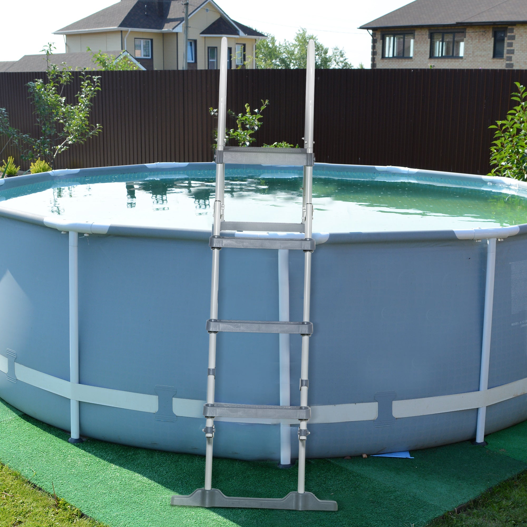 Outsunny 70" A‑Frame Above Ground Pool Ladder — Non‑Slip Steps, Child Lock, 330 lb Capacity, Gray