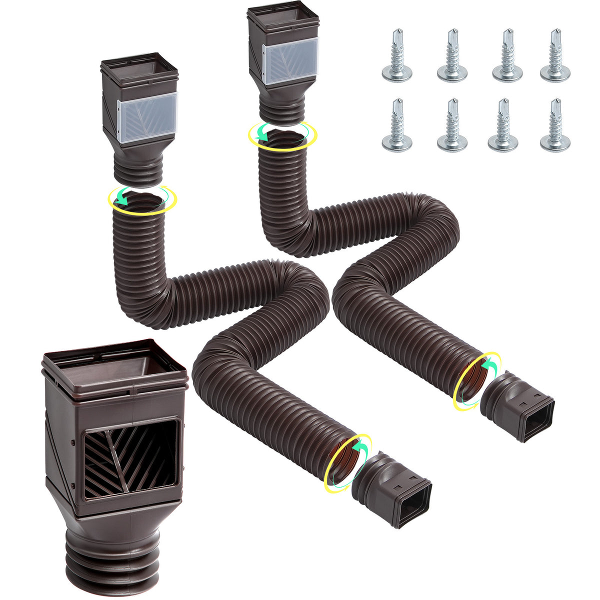 Flexible Downspout Extender 2-Pack 22–63" Brown Fits 2×3 3×3 3×4 | HomeDIYer