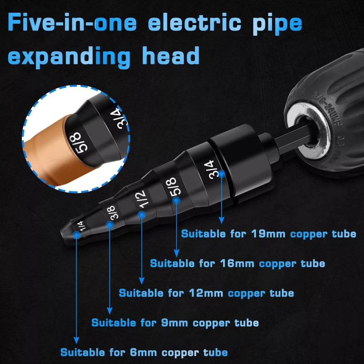 7x Swaging Tube Expander Tool Drill Bit Set Air Conditioner Copper Tube Expander | HomeDIYer - HomeDIYer