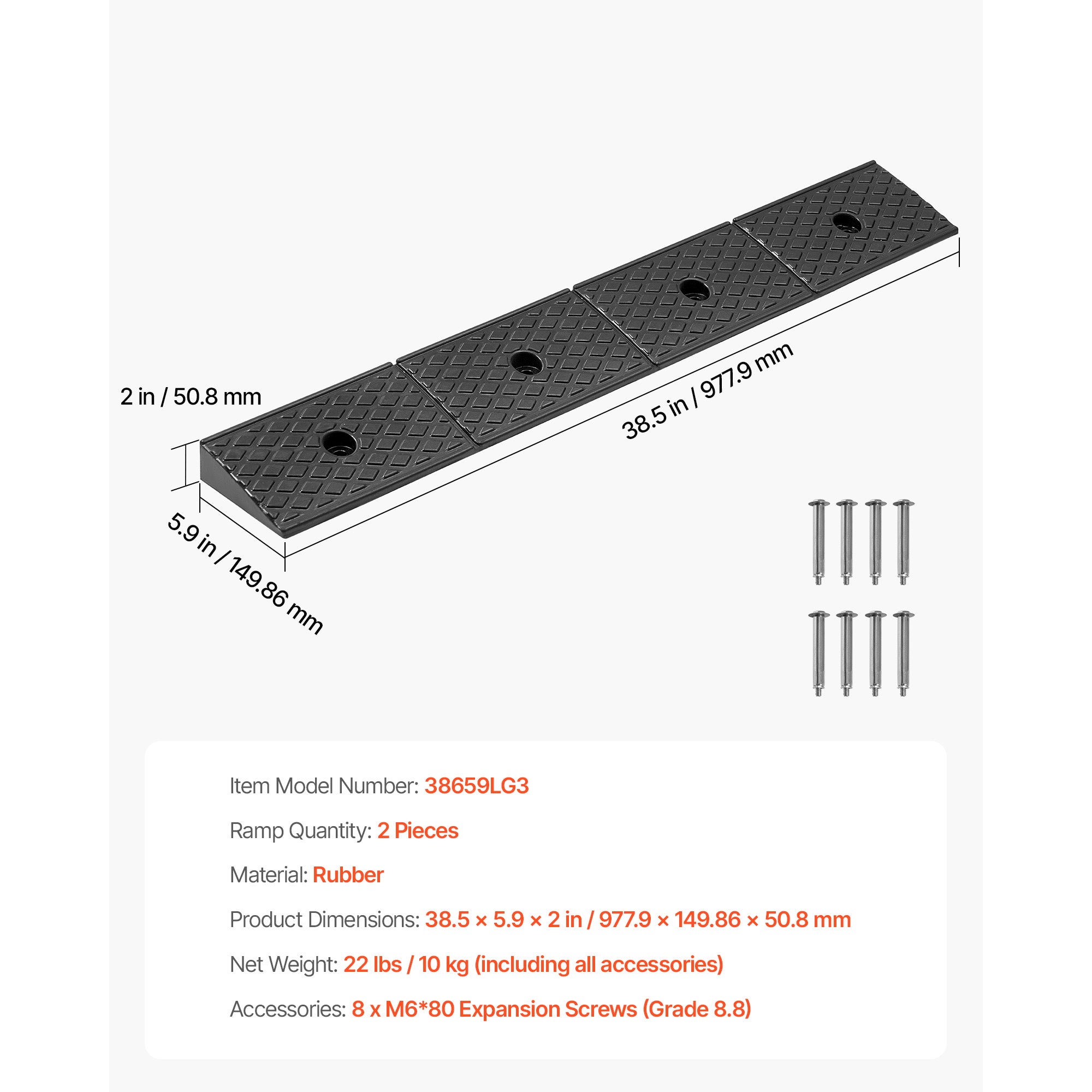 Rubber Curb Ramp, 33069 lbs Load Capacity, 2 Inches Rise Height Heavy Duty Rubber Threshold Ramp with Drainage Tank for Wheelchairs, Strollers, Motorcycles, Cars, Lawn Mowers & Trailers, 2 Pack