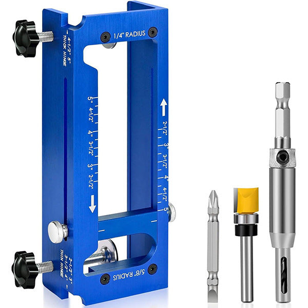 Door Hinge Installation Kit with Jig, Router Bit & Self-Centering Drill Bit