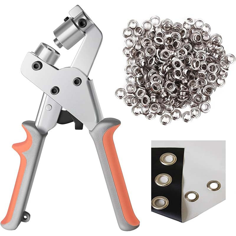 Eyelet Hole Punch Pliers Kit – Button Setting Tool with 100 Sets Metal Eyelets & Washers