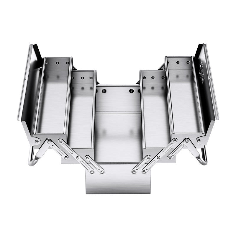 Edelstahl-Hardware-Werkzeugkasten, extra groß, dreilagig, faltbar, leerer Aufbewahrungskoffer, für Zuhause, Autoreparatur, multifunktionaler Werkzeugkasten