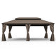 14x24 Ft Hardtop Gazebo, Dual-Layer Galvanized Steel Roof, Built-In Drainage, Curtains & Netting, Brown