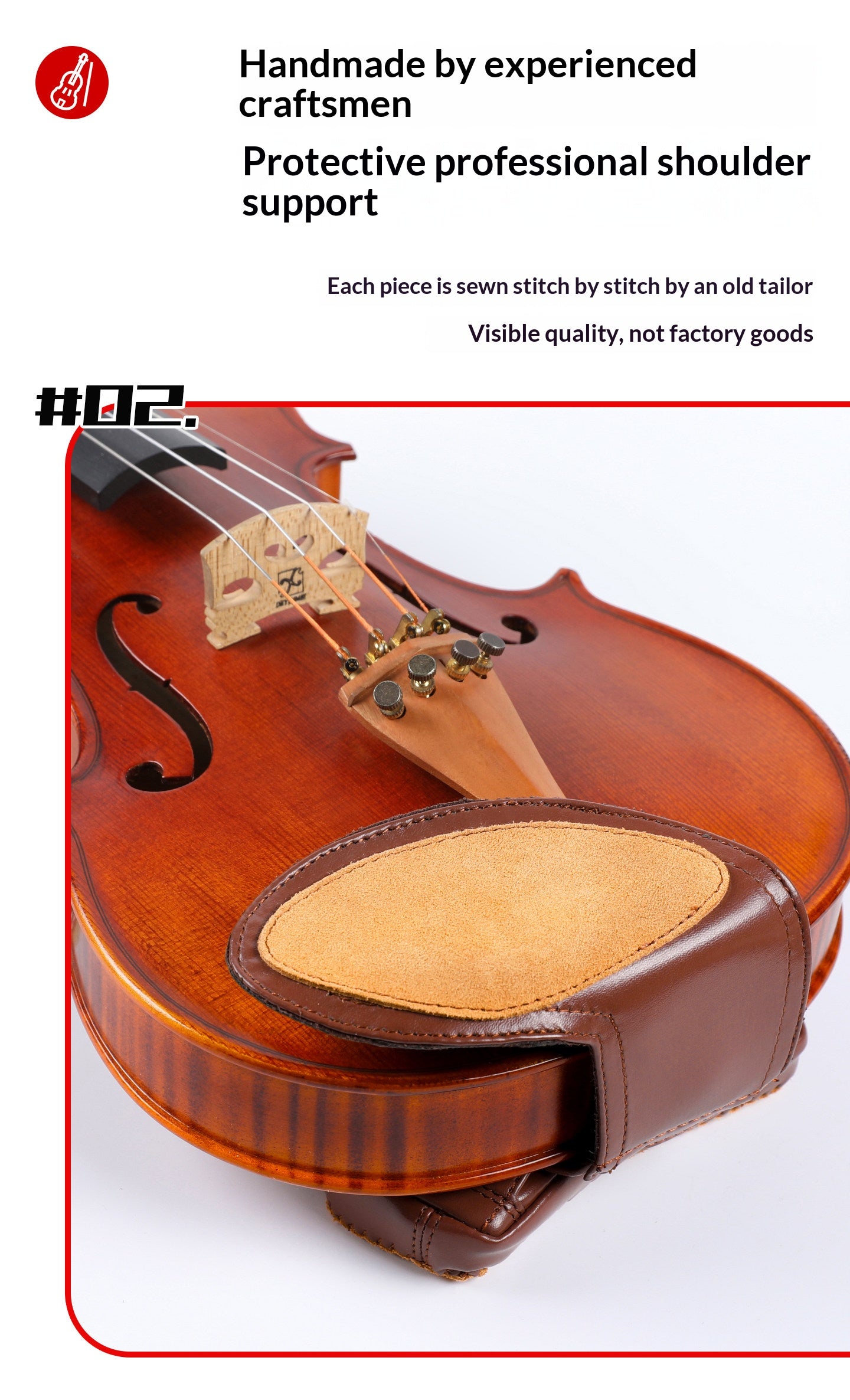 Deinmei Sheepskin Violin Shoulder Pad & Chin Rest Cushion – Breathable, Pressure‑Relieving (4/4 to 1/16, Brown/Black)