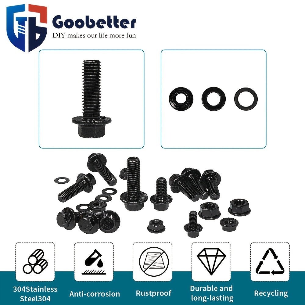 292Pcs Class 10.9 Alloy Steel Black Metric Flange Hex Bolt & Nuts Assortment Set - HomeDIYer