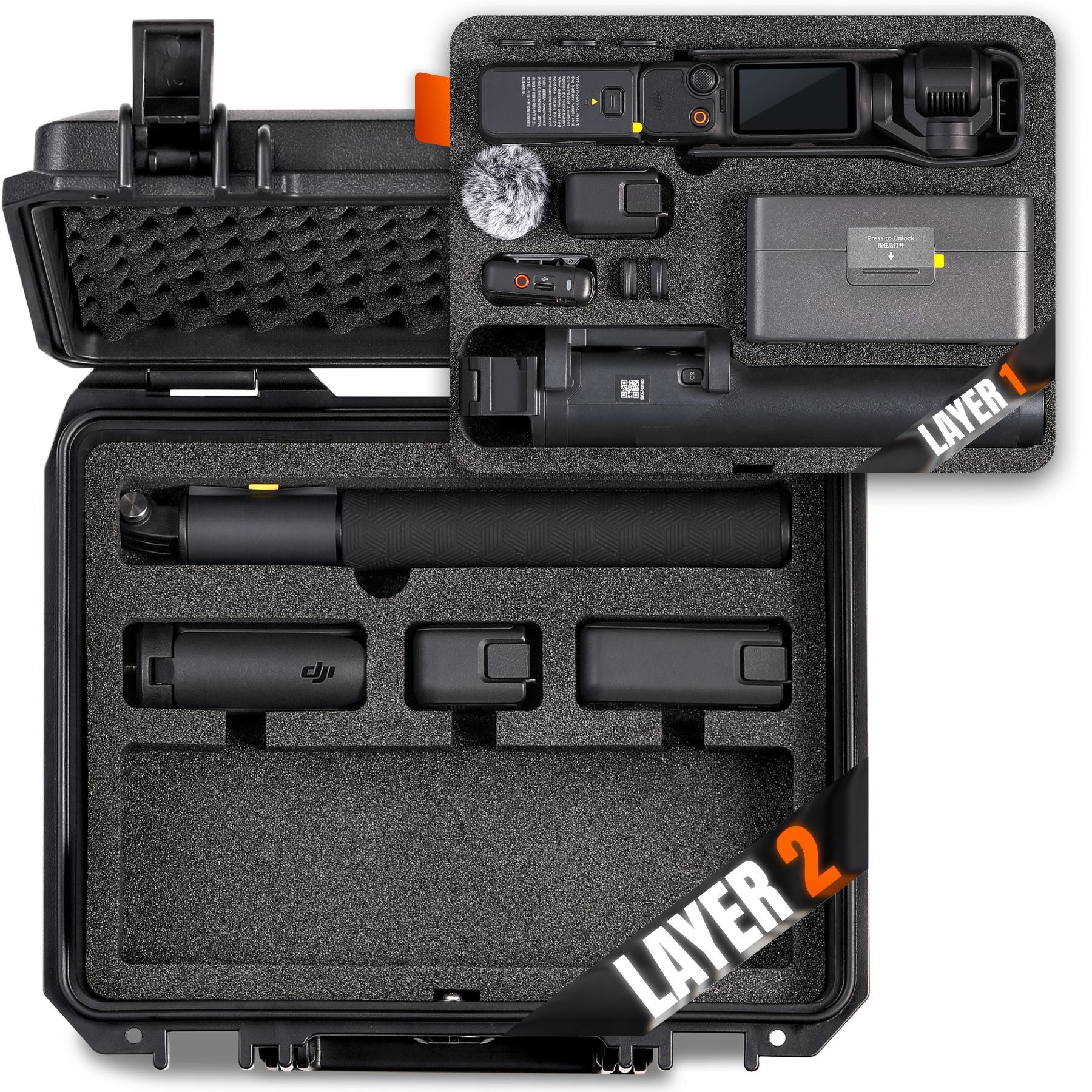 DJI Pocket 3 Waterproof Hard Case, IP67 Shockproof PP Storage Box for OSMO Camera, 1-Layer or 2-Layer