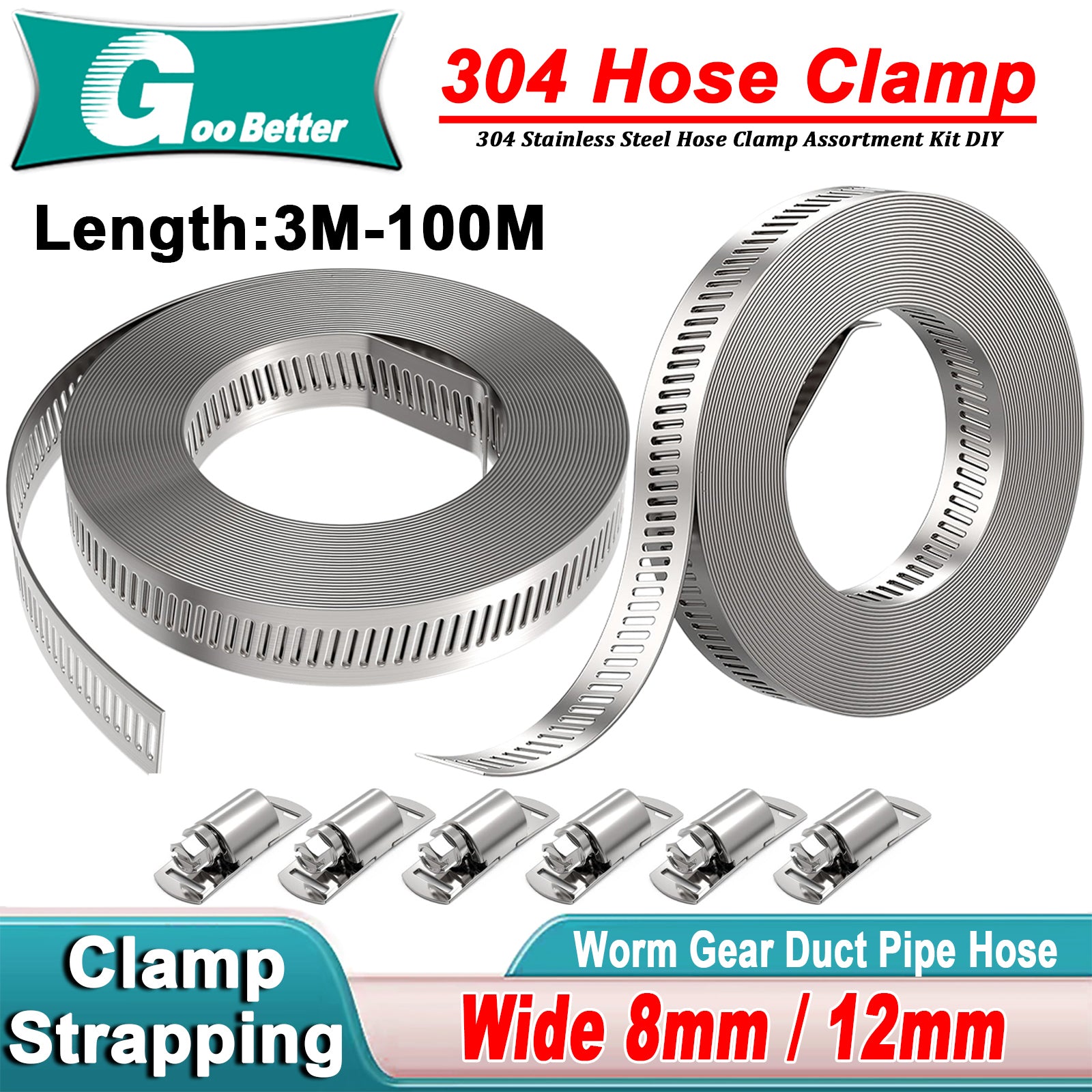 Draper Wide Hose Clamp Set |8/12 Banding width Hose Clips| 3m Banding Quick Grip