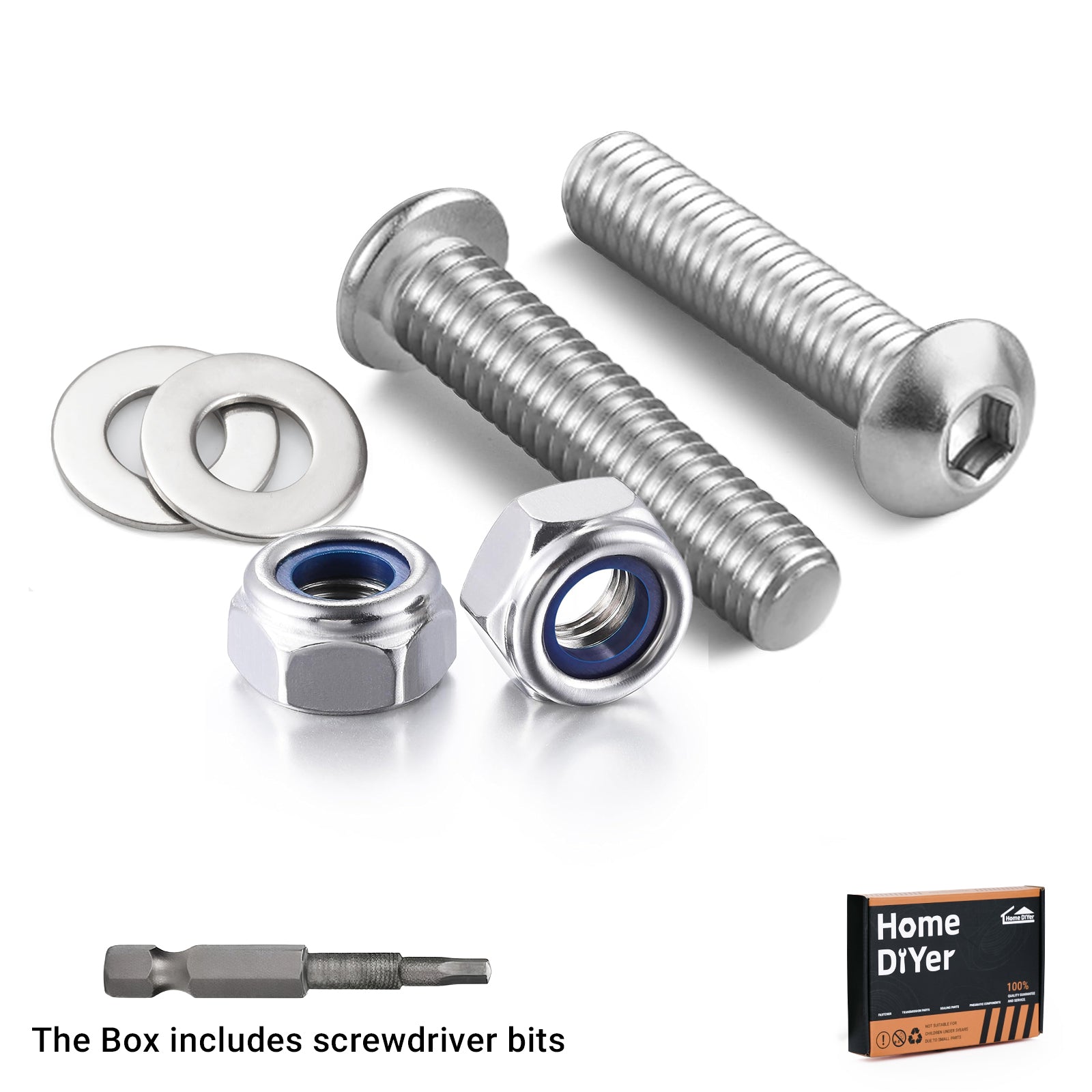 A2 Stainless Steel Button Head Allen Screws with Nyloc Nuts & Washers – Complete Kits M4 M5 M6