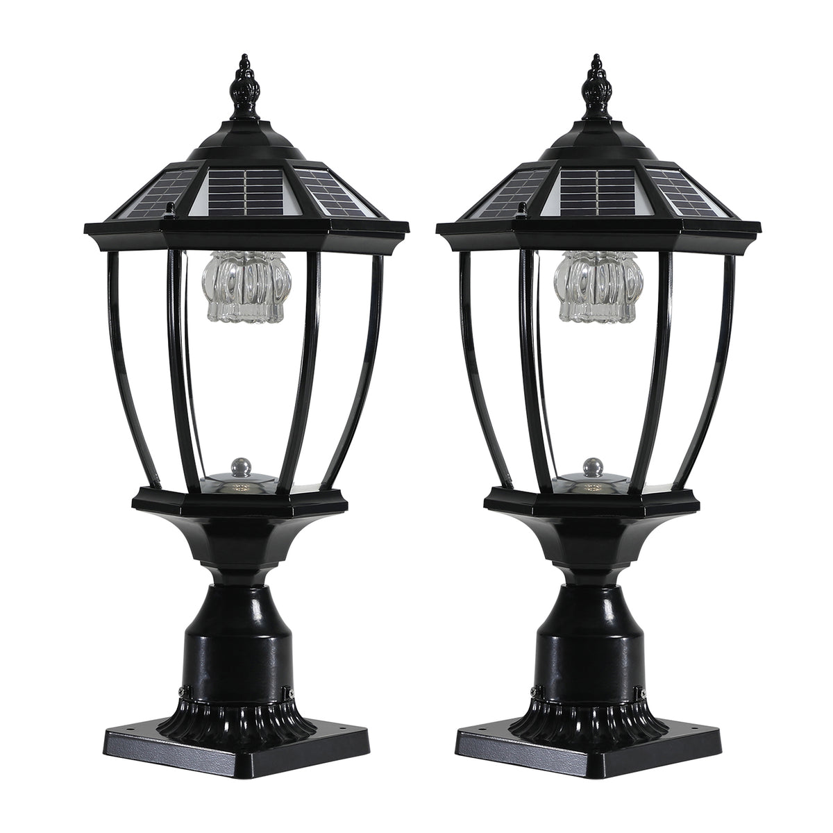 Solar LED Outdoor Lanterns 20" Black Vintage Glass Dusk-to-Dawn 2-Pack | HomeDIYer