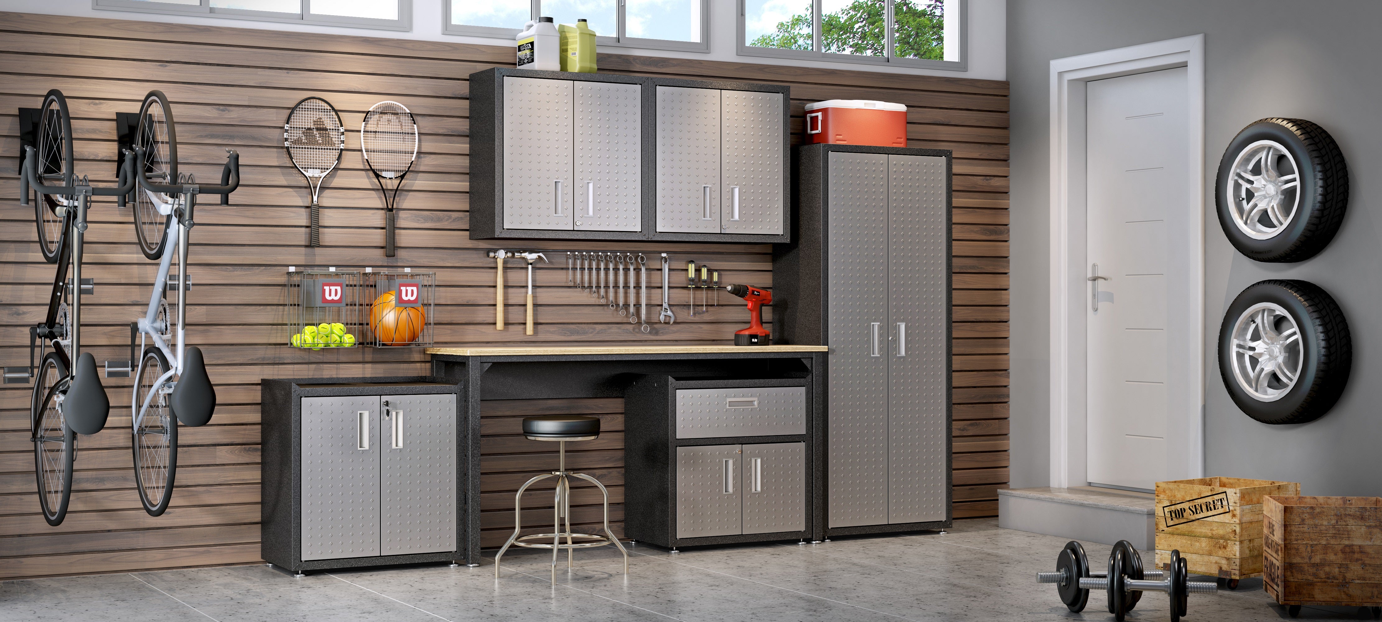 Floating Garage Cabinet in Dark Gray