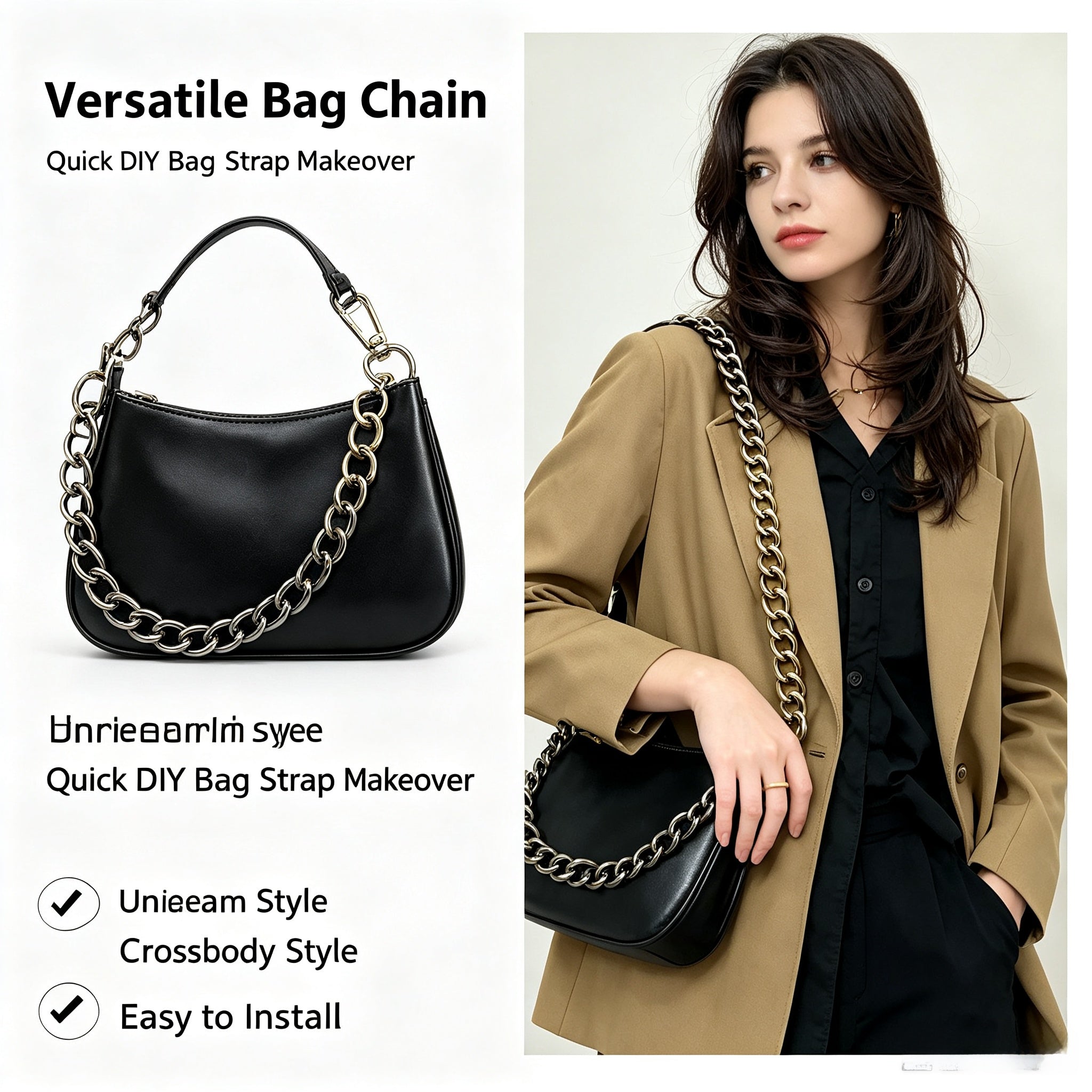 Metal Bag Chain Strap – Replacement Crossbody Shoulder Strap for Handbags & Purses