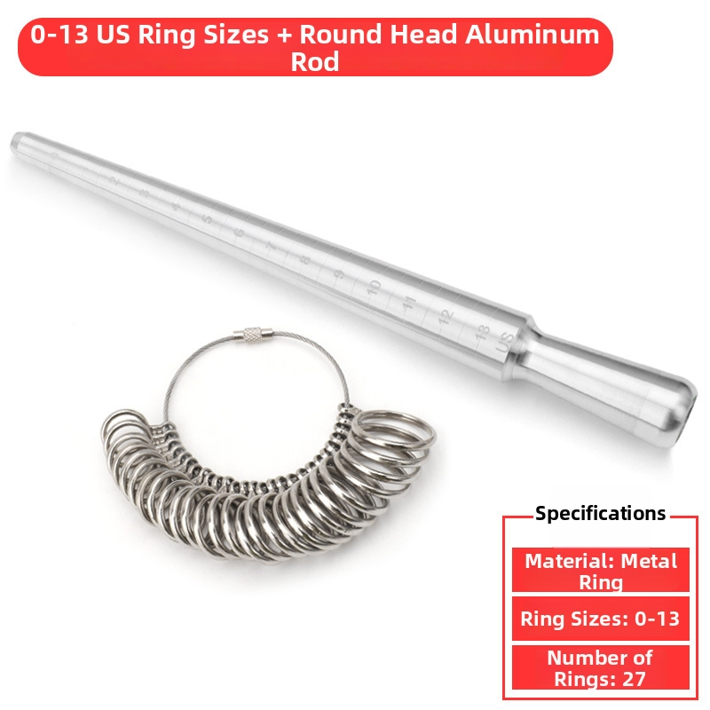 Ring Sizer & Mandrel Set – US Ring Size Measurement Tool with Alloy Ring Gauge & Aluminum Mandrel (0–13 / 0–15)