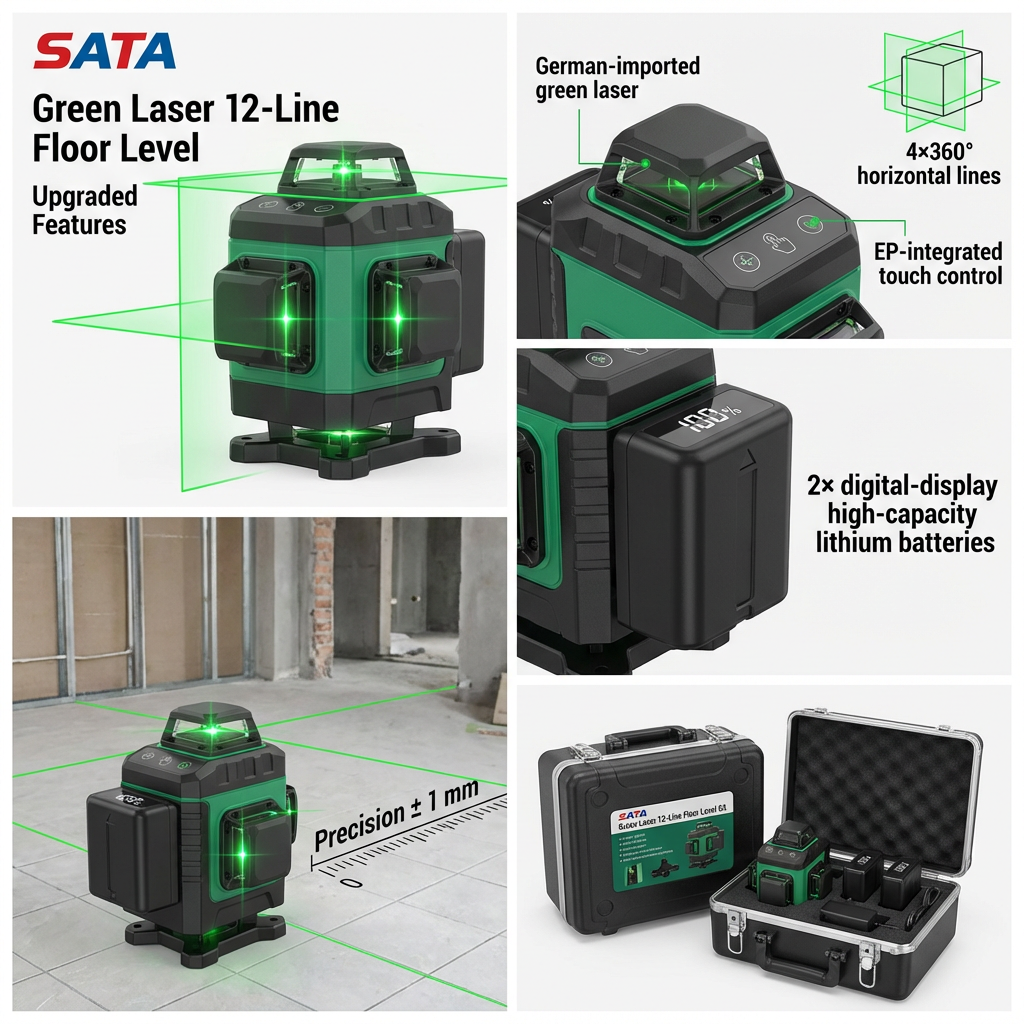 Professional Laser Level Kit – 12/16 Line Green & Blue Beam Self-Leveling with Dual Battery & Tripod