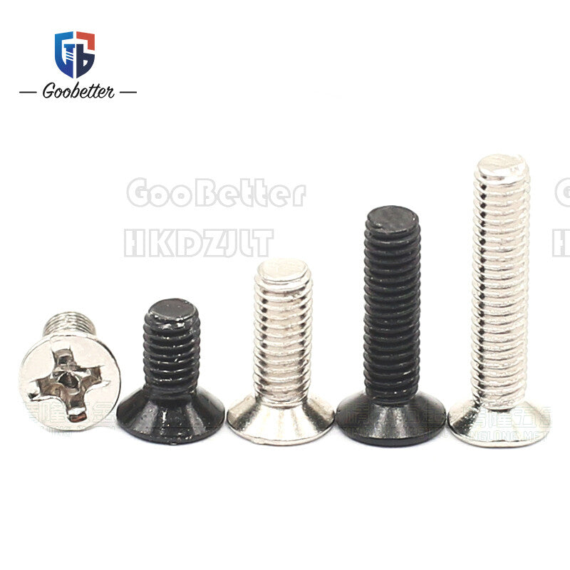 M2 & M3 Countersunk Pozidriv Machine Screws – Carbon Steel, Nickel or Black Zinc (3–22mm Overall Length)