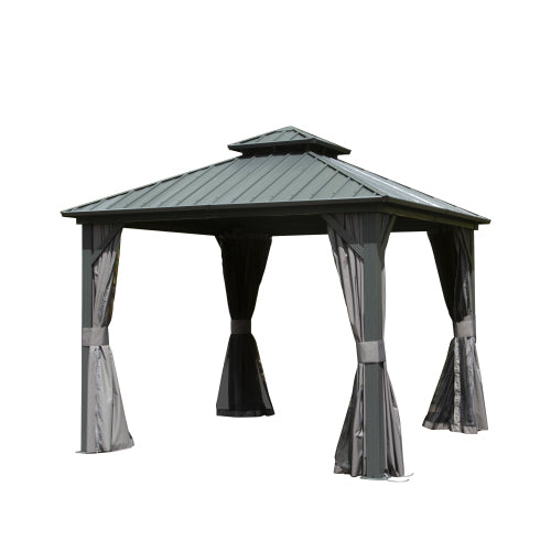 8x8 Hardtop Gazebo, Aluminum Frame, Galvanized Steel Double Roof, Curtains & Netting, Permanent Gazebo for Patio, Backyard & Deck, Gray