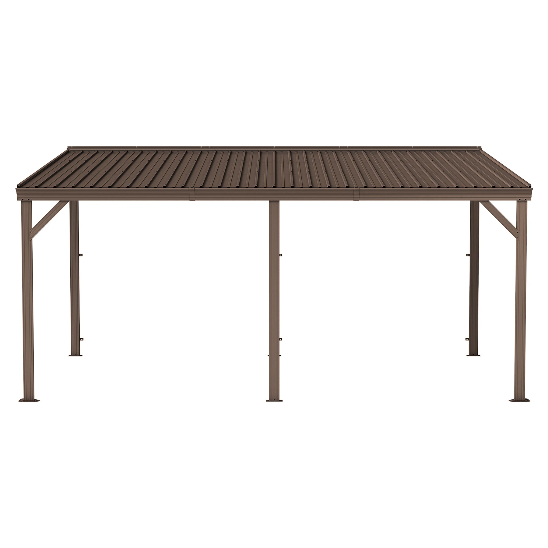 10x16 FT Hardtop Lean-To Gazebo with Gutters, Connectable, 60MPH Wind Rated, Brown