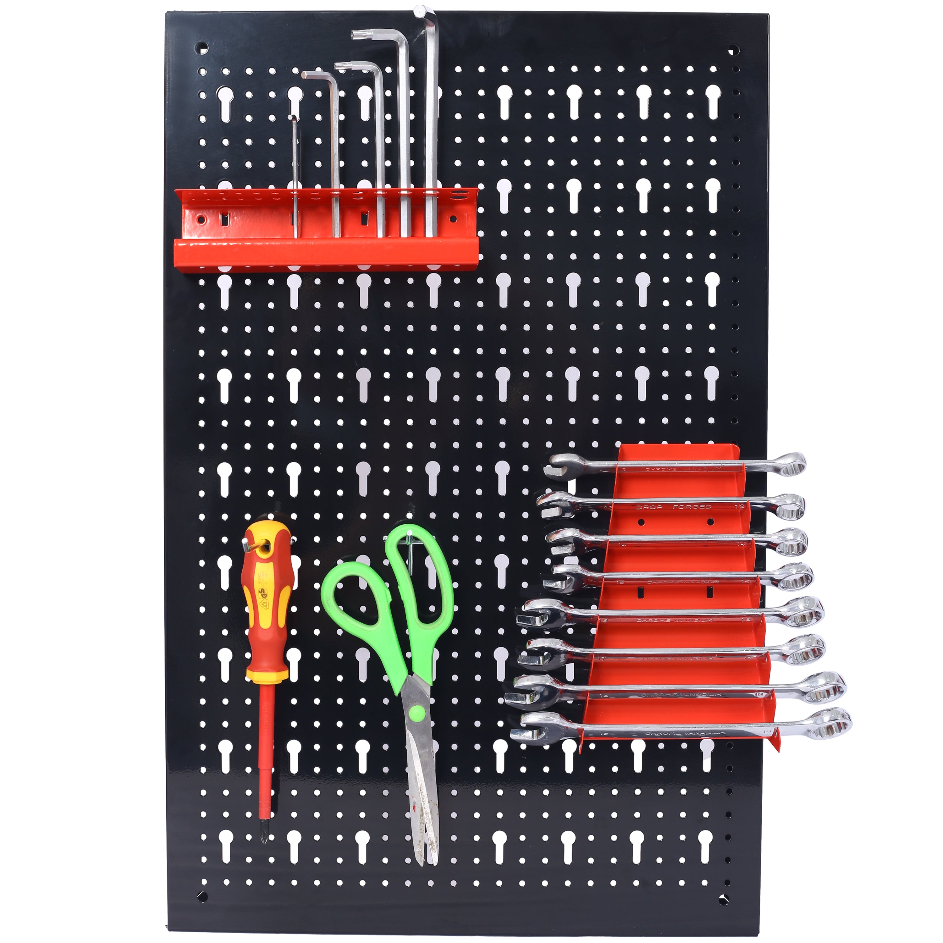 4ft Metal Pegboard Wall Organizer Kit, 48"x24" Garage Tool Storage with Drill Bit Rack, Wrench Rack & Hooks, Black