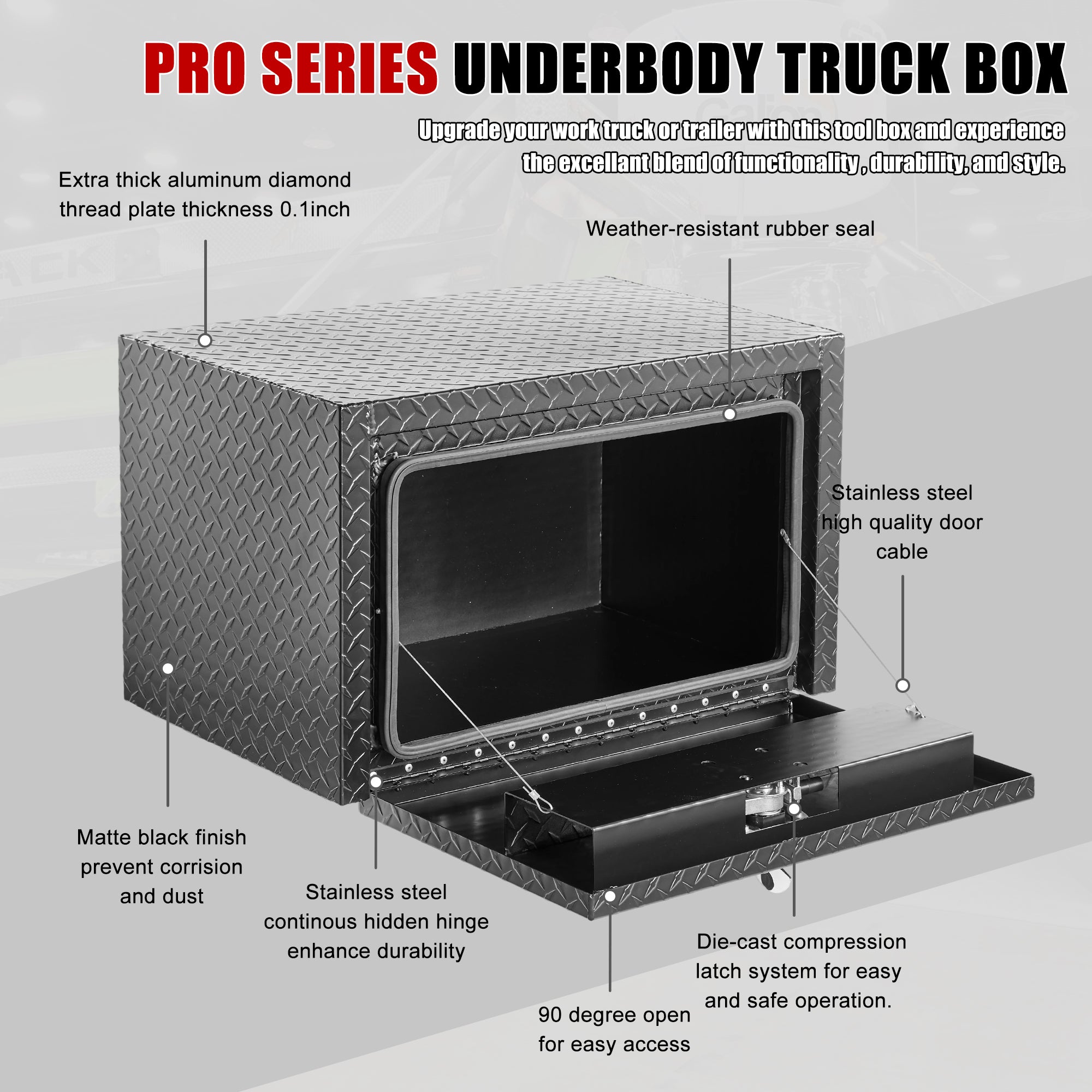 30" Aluminum Underbody Truck Tool Box — Matte Black Diamond Plate, Waterproof & Lockable