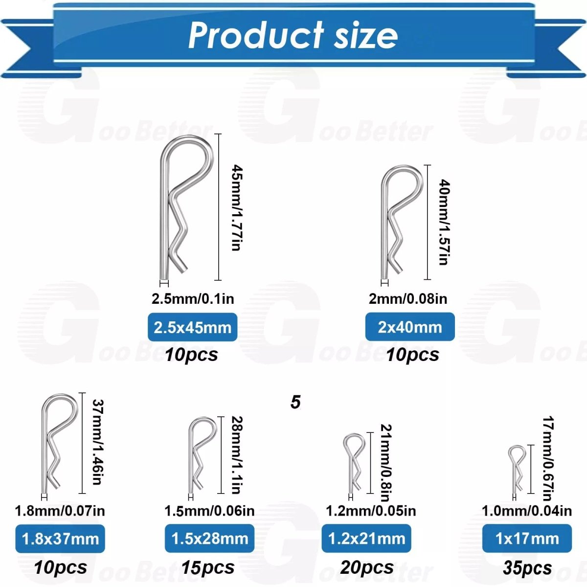 100Pcs R Clips Zinc Plated Retaining Split Beta Pins Assortment for Clevis Pins - HomeDIYer