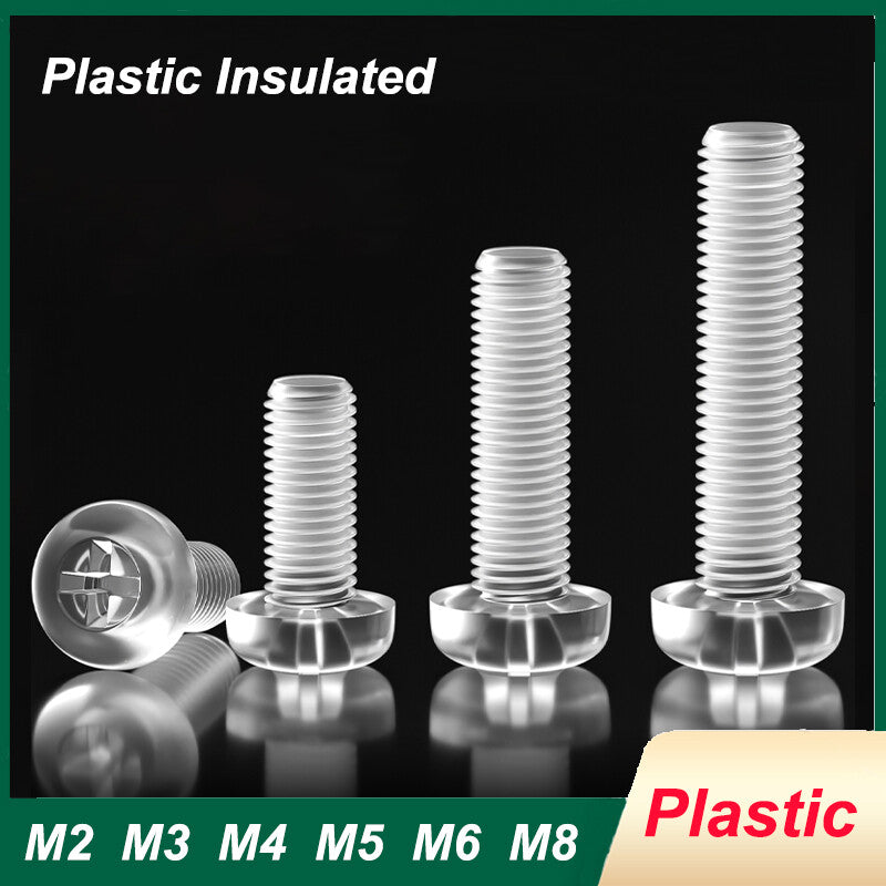 M2–M8 Transparent Plastic Phillips Pan Head Machine Screws – PC Material, Fully Threaded (4–50mm)