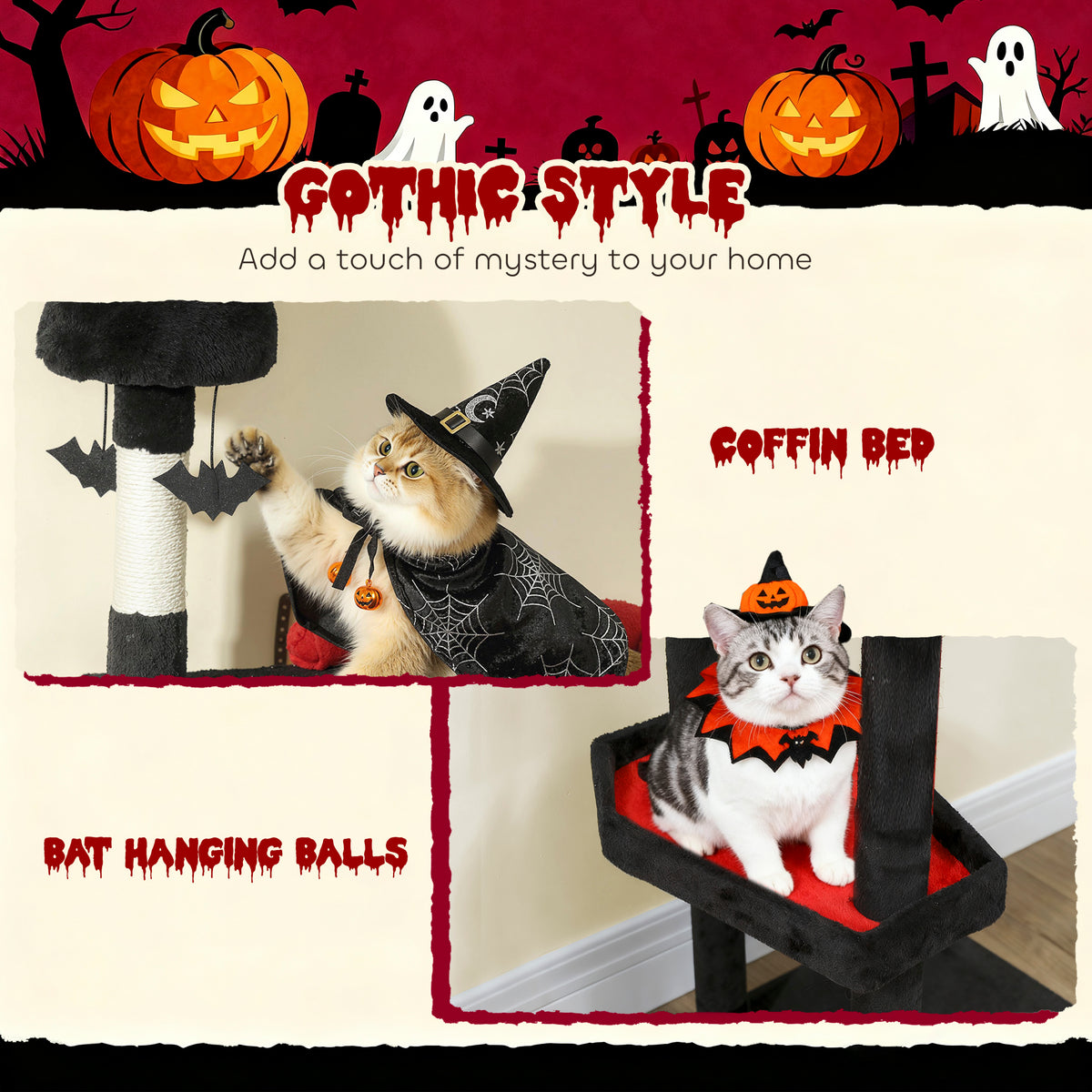 Gothic Cat Tree 77.6-Inch with 2 Condos & Sisal Scratching Posts