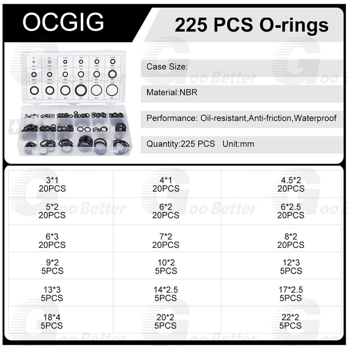 225pc Universal Rubber O - Ring Assortment Kit Gasket Plumbing Automotive Seal Set - HomeDIYer