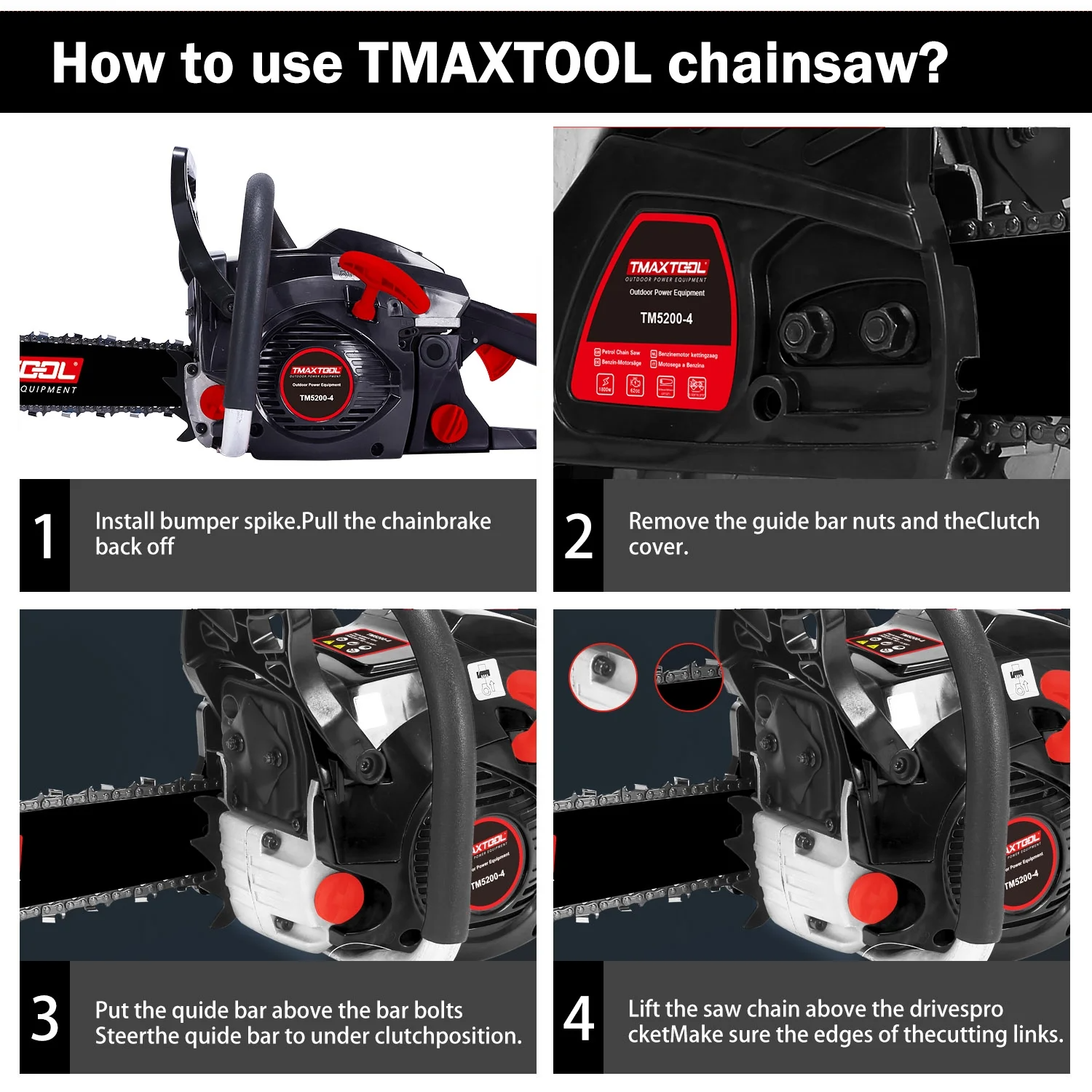 TMAXTOOL 62cc Powerful 20 inch +16 inch Gas Chainsaw with 2 Stroke Perfect for Pruning, Limbing, and Sawmill Operations-black