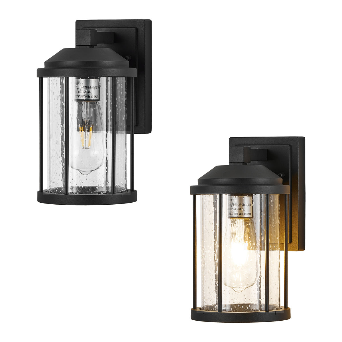 Outdoor Wall Sconce 2-Pack Black Seeded Glass Porch Lantern | HomeDIYer