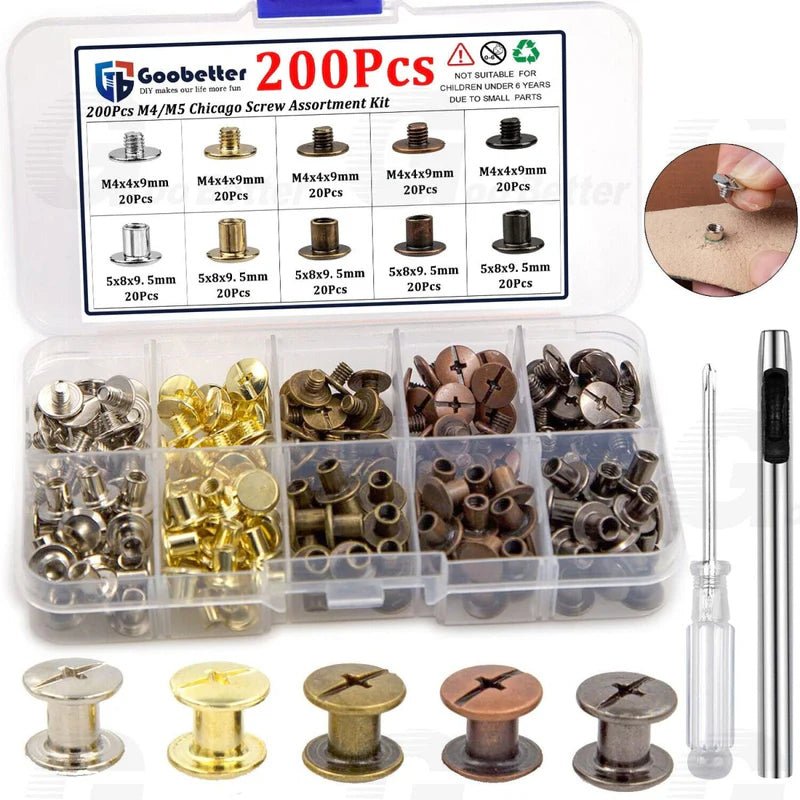 100 Set Chicago Screws for Leather Assorted 5 Color M4 Leather Rivets Screw Kit - HomeDIYer