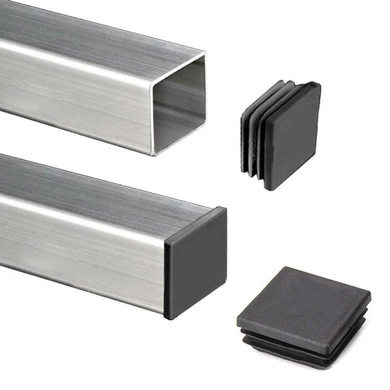 Black plastic pipe blanking end caps—square/rectangle shape, perfect for tube insert use