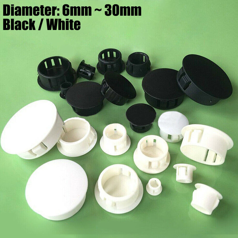 HomeDIYer Round Plastic End Caps in black and white colors, 6mm to 30mm