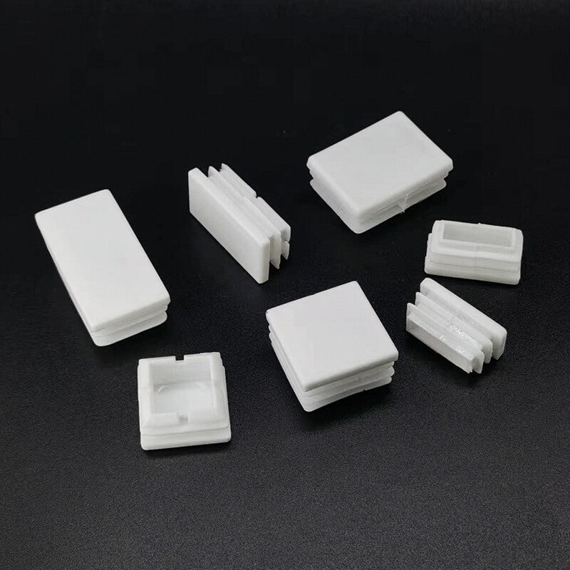 White square plastic blanking end caps, sturdy tube pipe inserts with smooth, burr-free edges