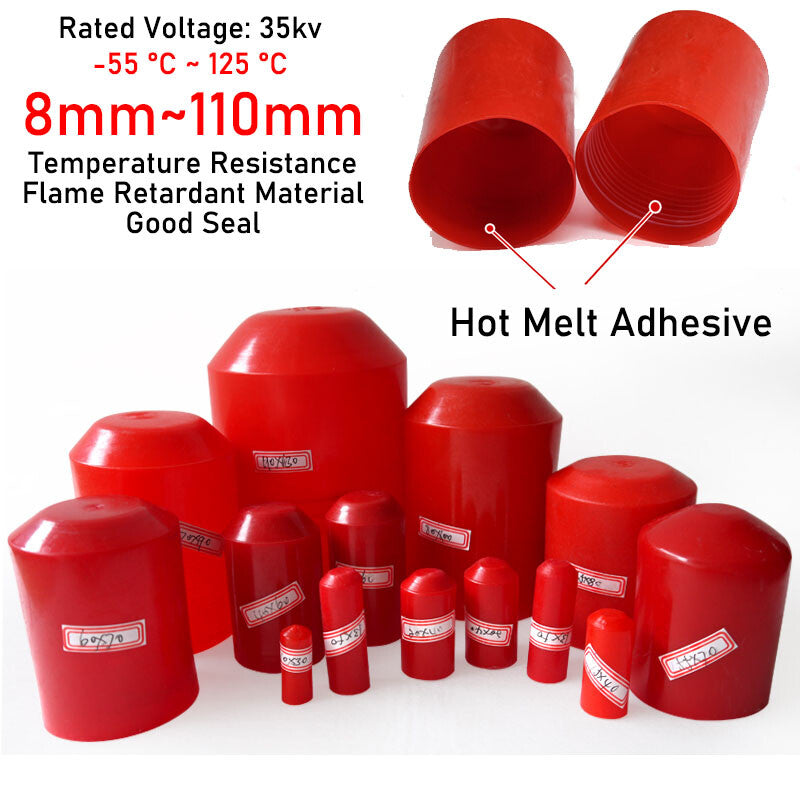 HomeDIYer Red Heat Shrink End Caps with adhesive lining, 8mm to 110mm sizes