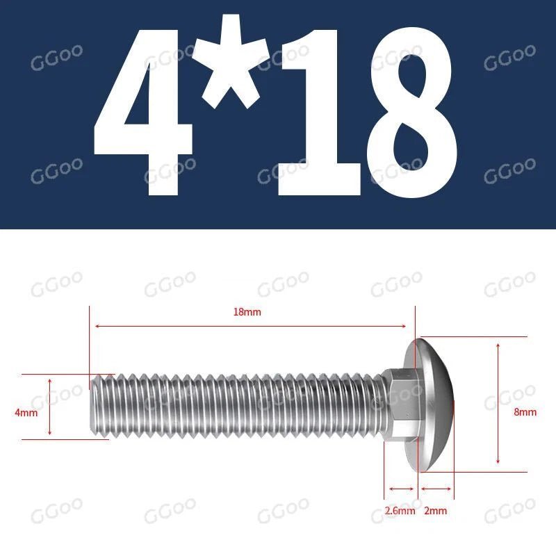 M4 Carriage Bolts – G304 Stainless Steel, DIN 603, Cup Square Dome Head - HomeDIYer