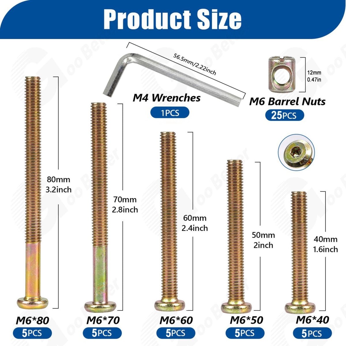 51Pcs M6 Beds Cot Flat Socket Furniture Bolts Screw, Barrel Nuts & Allen Key Kit - HomeDIYer