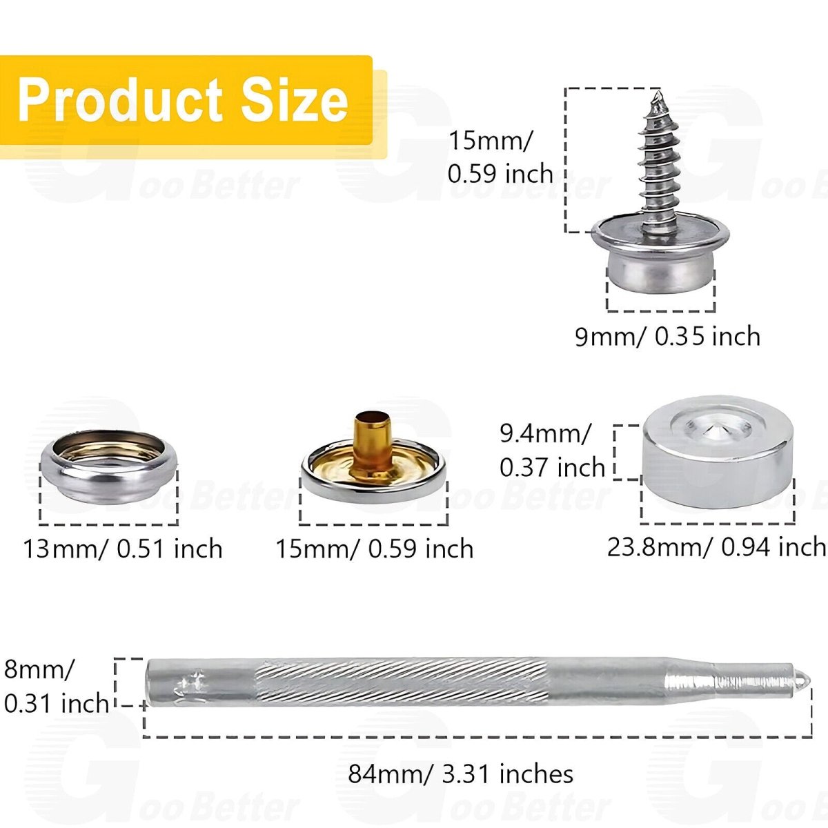 152pcs Snap Fasteners Press Studs Kit Poppers Buttons Tool Set Heavy Duty 15mm - HomeDIYer