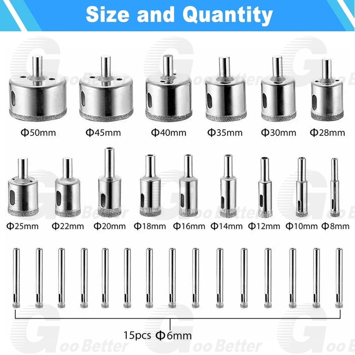 30Pcs Diamond Hole Saw Drill Bit Tools Set for Glass,Tile,Ceramic,Marble Cutting - HomeDIYer