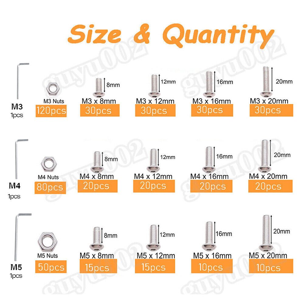 503 pcs pan head screws nuts assortment set stainless steel hexagon socket M3 M4 M5 - HomeDIYer