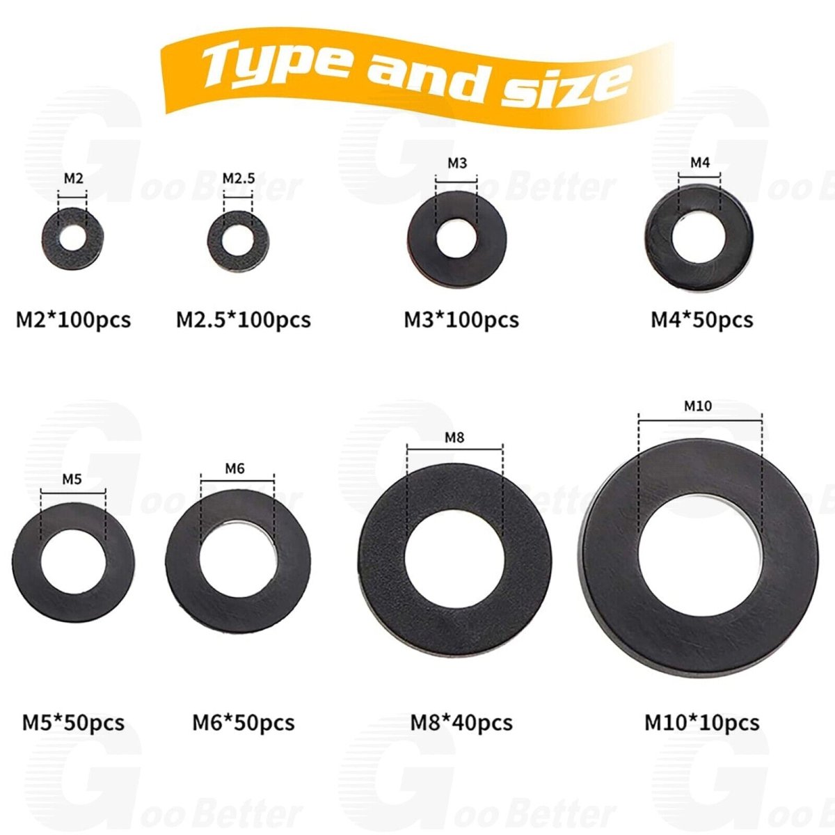 500Pcs Nylon Flat Washer Assortment Set M2 - M8 Black Sealing Spacer Gasket O Ring - HomeDIYer